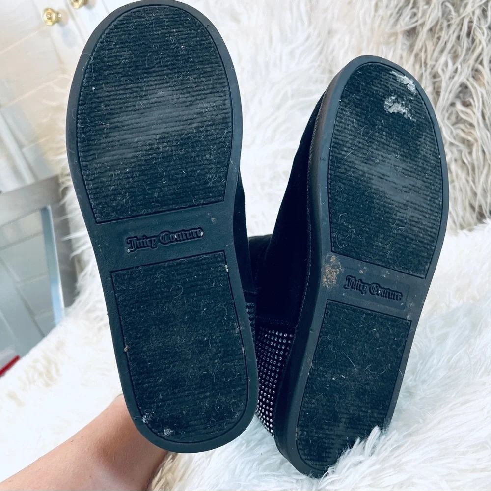 Juicy Couture, black faux fur clear bling ankle booties sz 8